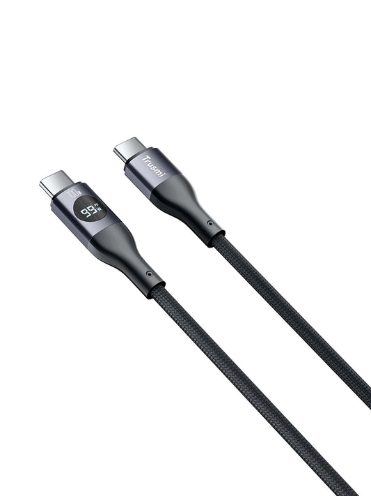 100W C TO C Digital Fast Charging Braided Cable Black 1M