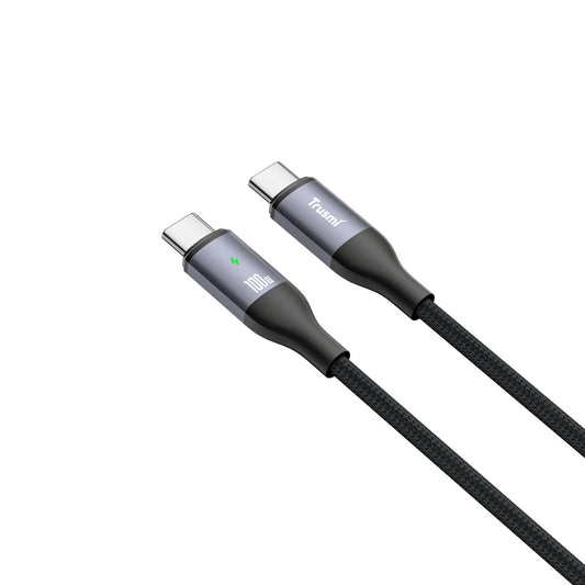 100W C to C Smart Power off Aluminum Alloy Braided Cable Black 1M