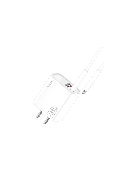 PD20W A+C fast charging charger set with cable C TO C 60W (UK)) white