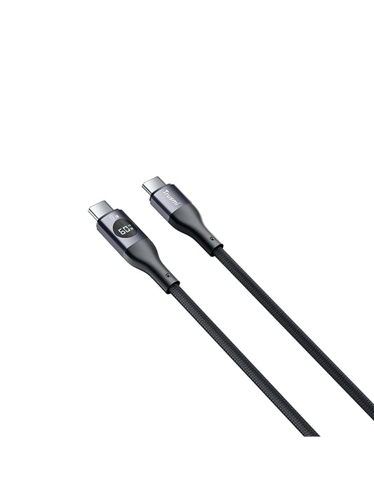 60W C TO C Digital Fast Charging Braided Cable Black 1M