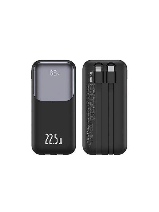 PD22.5W Ultra MINI DIGITAL With L+C Cable POWER BANK 10000mAh Black