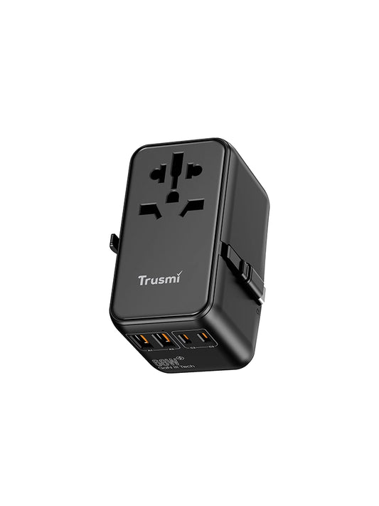68W 3C2A Universal Travel Adapter with Cable, UK/US/EU/AU Black