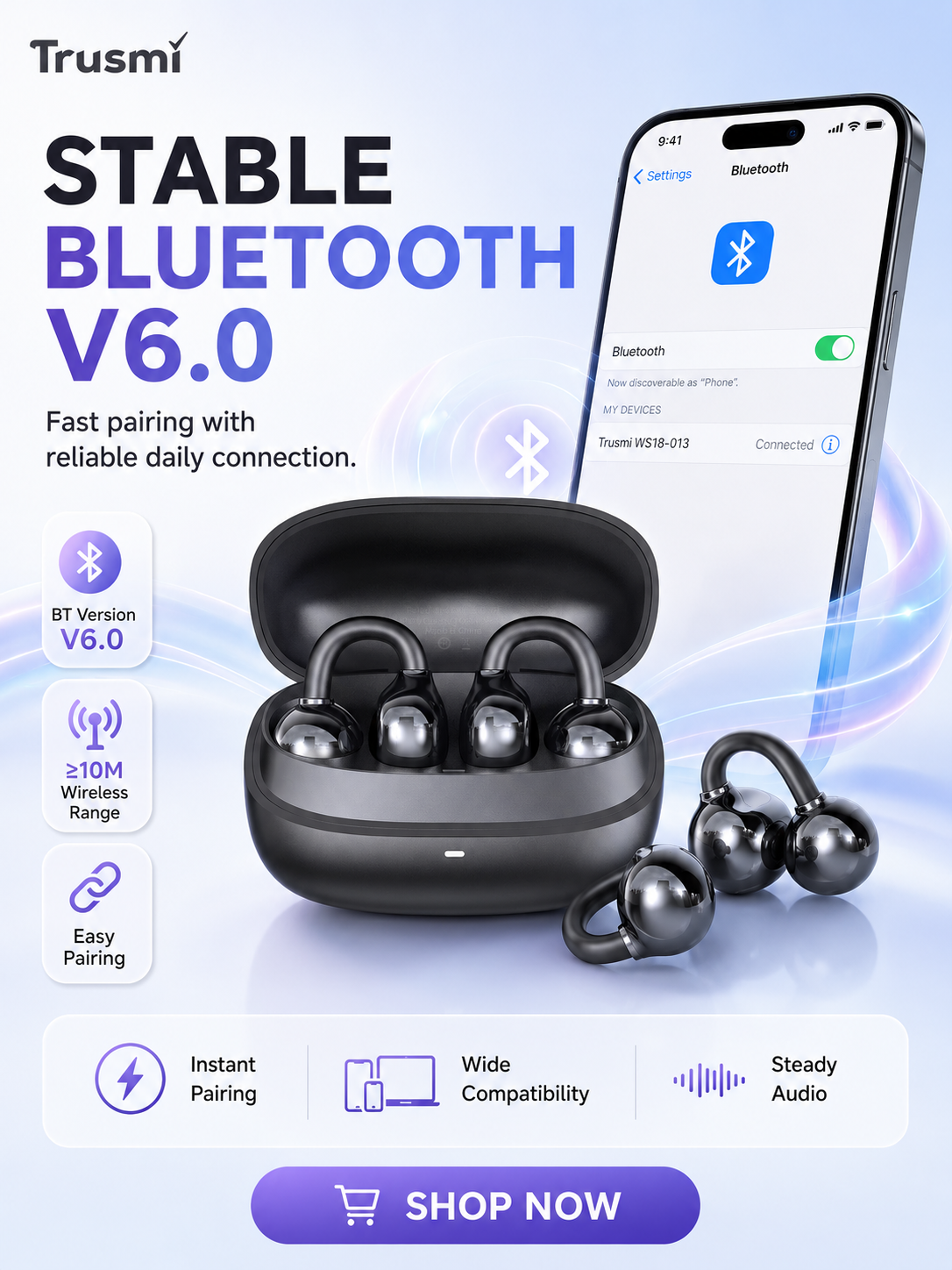 Trusmi Trusmi WS18-013 Open-Ear Clip-On Wireless Earbuds