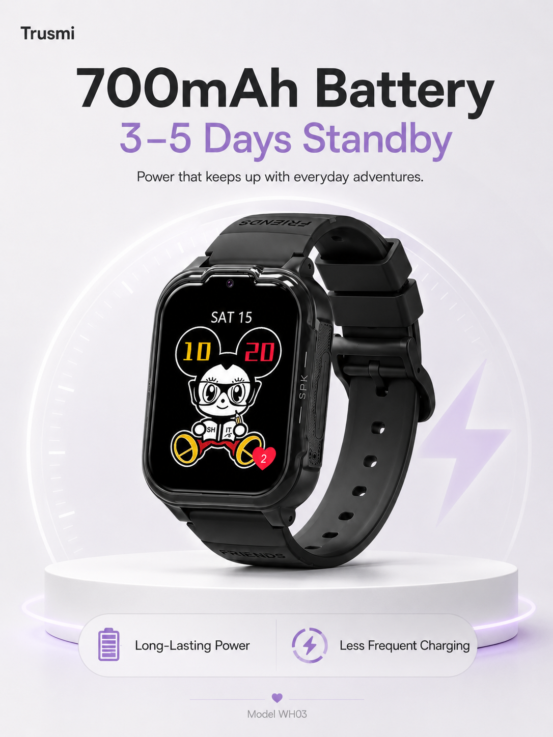 Trusmi Trusmi Kids Smart Watch – 1.83" Display, IP65 Water Resistant, 700mAh Battery, SeTracker2 App