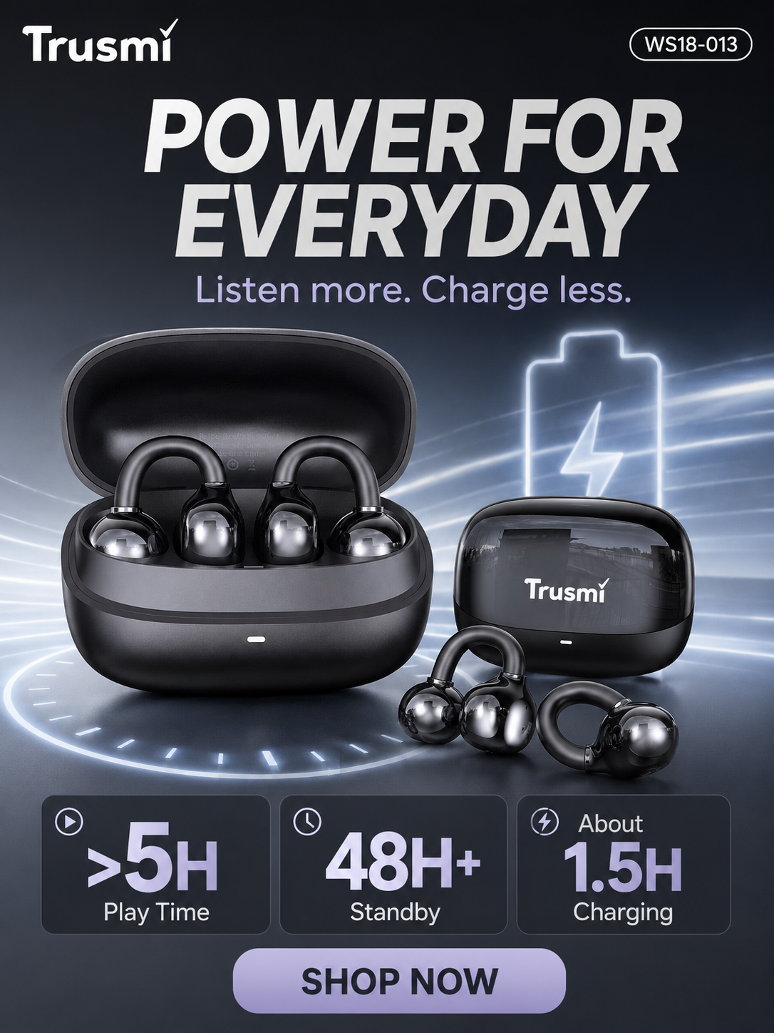 Trusmi Trusmi WS18-013 Open-Ear Clip-On Wireless Earbuds