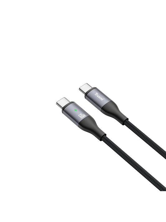 60W C to C Smart Power off Aluminum  Alloy Braided Cable Black 1M