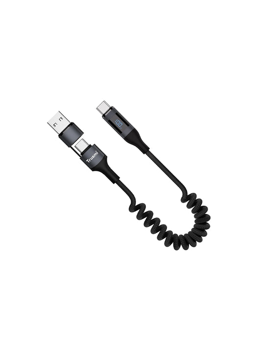 100W USB-A/C To C Car Spring Charging Cable with Digital Display 1.5M Black Support Carplay